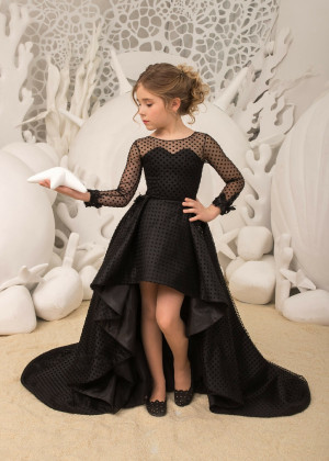 High Low Black Dots Tulle Floor Length Flower Girl Dress